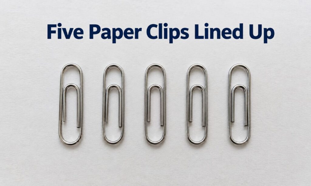 Five Paper Clips Lined Up